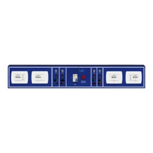 Canale elettrificato • Interruttore magnetotermico differenziale bipolare In 16A / Idn 30 mA • Spia rossa presenza tensione • 4 prese universali 10/16A con spia rossa presenza rete • 2 prese italiane 10/16A con spia rossa presenza rete • 2 uscite 12Vdc su boccole di sicurezza 4mm, fusibile di protezione e interruttore per consenso + spia • 2 uscite 5Vdc su boccole di sicurezza 4mm, fusibile di protezione e interruttore per consenso + spia