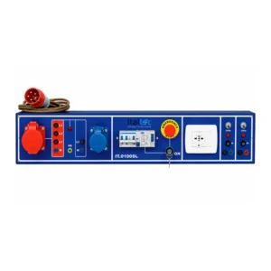 Canale elettrificato • Interruttore magnetotermico differenziale C10A / Idn 30 mA • Consenso attraverso interruttore a chiave con teleruttore • Pulsante di emergenza • Spia rossa • 1 presa schuko 10/16A • 1 presa 3ph + 1 presa 1ph con boccole 4mm di sicurezza • 1 uscita su boccole 24Vdc / 5A + spia + switch ON + fusibile di protezione • 1 uscita su boccole 24Vac / 5A + spia + switch ON + fusibile di protezione