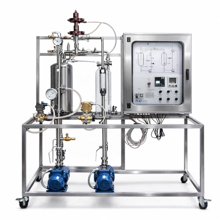 Unità didattica per il controllo di portata e livello nei processi industriali con pompe centrifughe, valvole pneumatiche e software SCADA