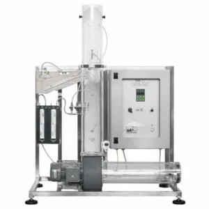 Unità di studio dei ventilatori centrifughi con condotti di aspirazione e mandata, tubo di Pitot e strumenti di misura per esercitazioni di fluidodinamica.