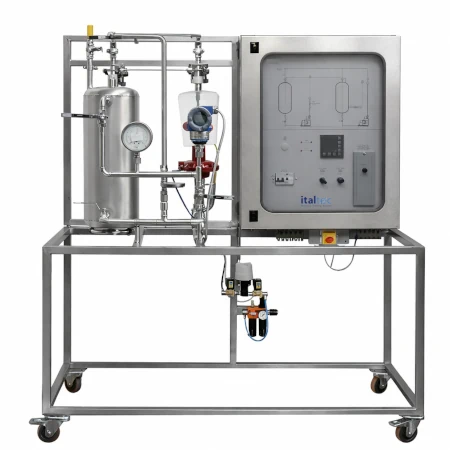 Unità didattica per il controllo della pressione nei sistemi di controllo di processo industriale con trasmettitore di pressione, valvola pneumatica e supervisione SCADA.