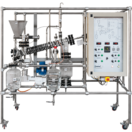 L’Impianto Pilota di Estrazione Solido-Liquido è progettato per lo studio del processo di estrazione solido-liquido in controcorrente, utilizzando un estrattore continuo a coclea. Il materiale solido, contenuto in una tramoggia, viene alimentato all’interno dell’estrattore tramite una coclea.
