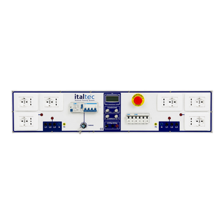 • Protezione generale Interruttore magnetotermico differenziale quadripolare In 32A / Idn 30 mA; • Consenso a chiave + Pulsante di emergenza; • 1 uscite stabilizzate DC variabile 0-30V/0-3A con display digitale; • 2 uscite fisse 380V+N+T su boccole di sicurezza protezione con magnetotermico + spia; • 6 prese universali 10/16A con spia rossa presenza rete protezione con magnetotermico; • 6 prese italiane 10/16A con spia rossa presenza rete.